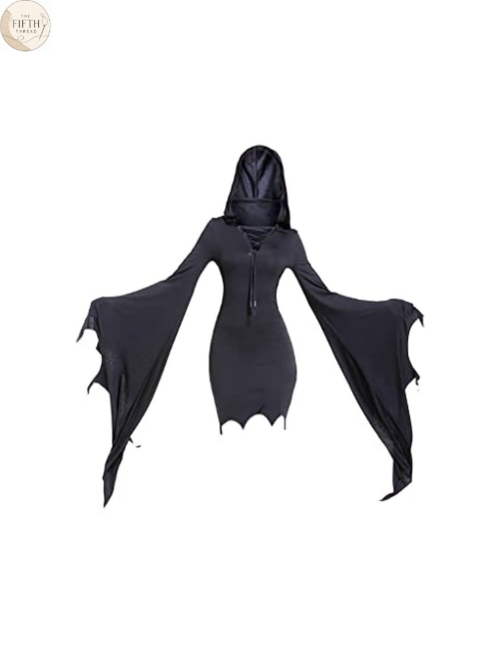 Women Gothic Batwing Sleeve Hooded Costume Dress Witch Cosplay Halloween